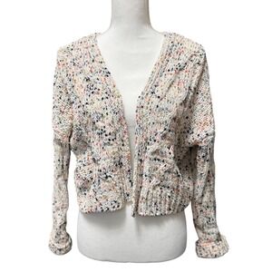 Moon & Madison Confetti Cable Knit Cardigan XS Cream Multicolor Cropped